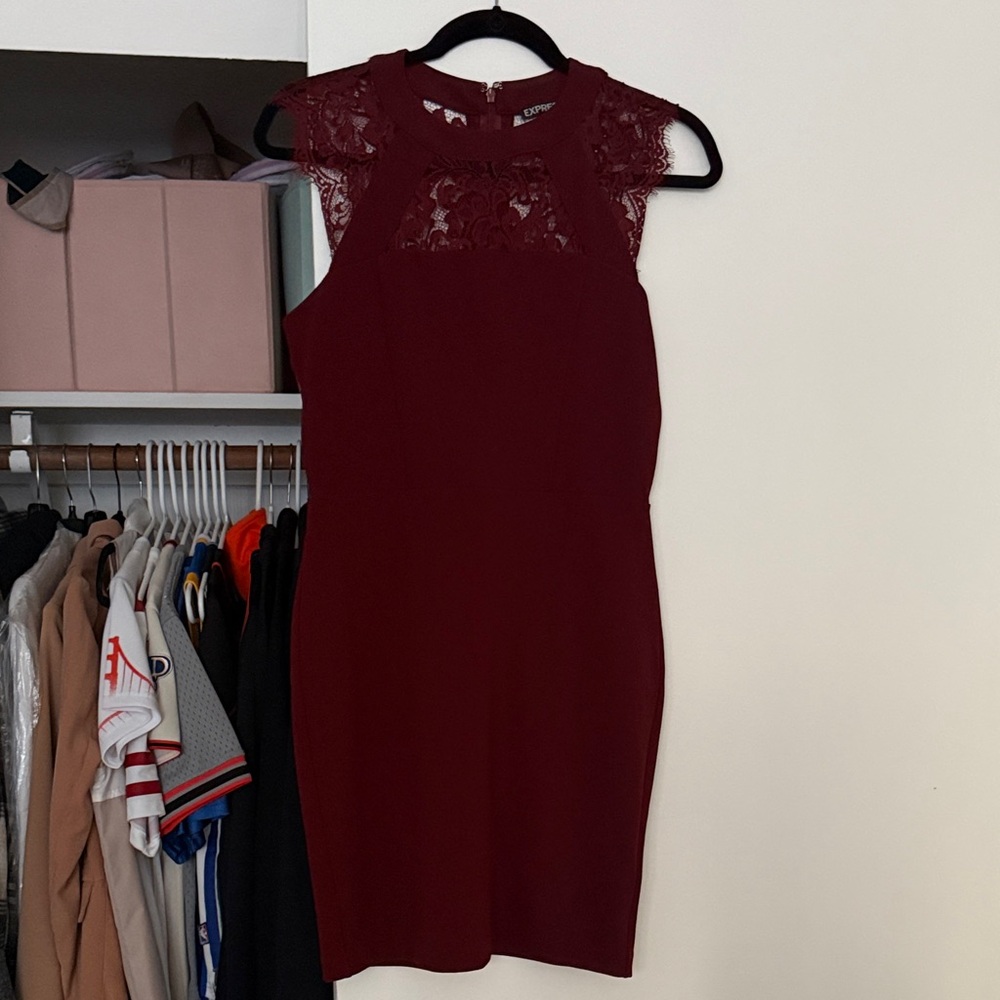 Express Deep Red Lace Mini Dress